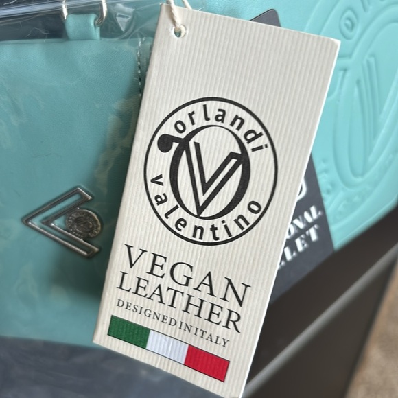 Valentino Orlandi Teal Vegan Leather Embossed Logo Crossbody Bag with Coin Purse - Picture 16 of 16